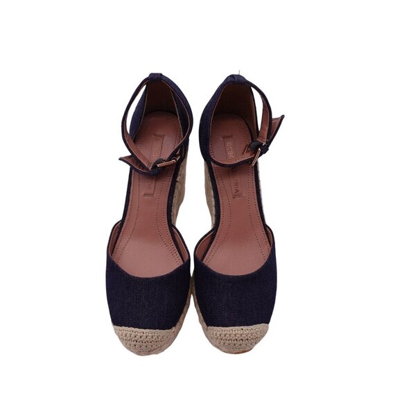 NWOB BCBGMAXAZRIA Abell Espadrille Sandal Sz 38.5 Blue Denim Wedge Ankle Strap - Picture 5 of 14